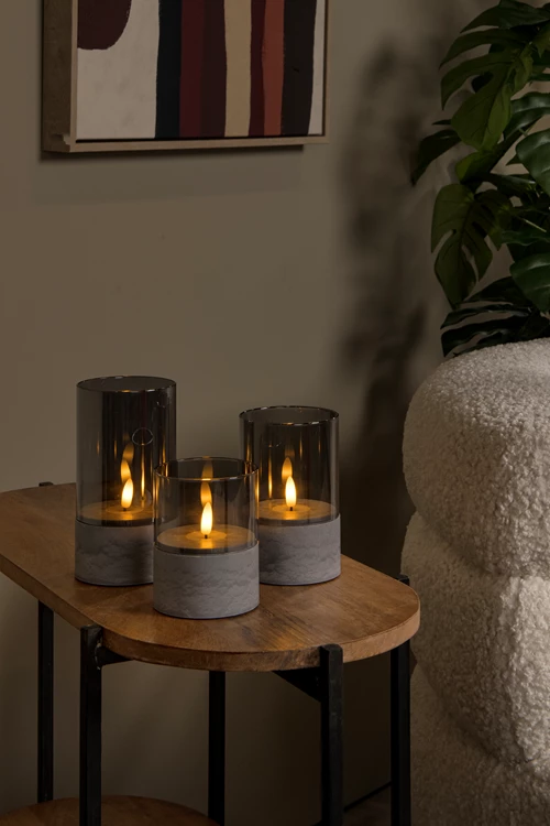 Lucide VELAS - Lampe de table - Piles - Ø 8 cm - LED - 3x0,2W 2700K - Fumé - Ensemble de 3 - ambiance 1